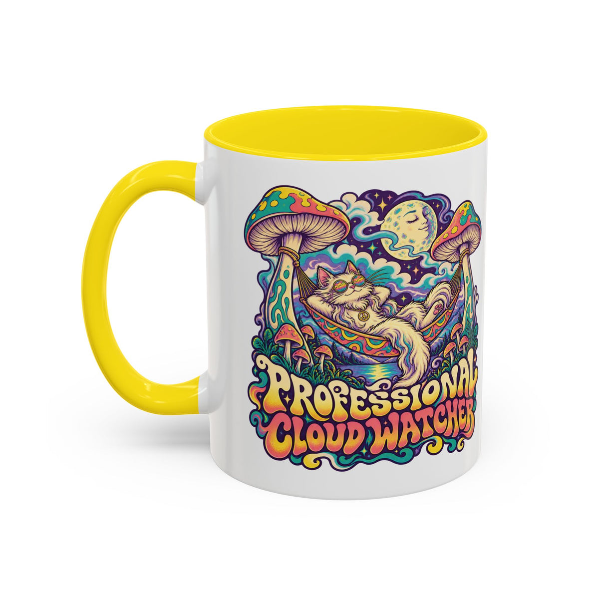 Professional Cloud Watcher Psychedelic Mug, 11oz Colour Accent Coffee Cup, ShmeeShmo