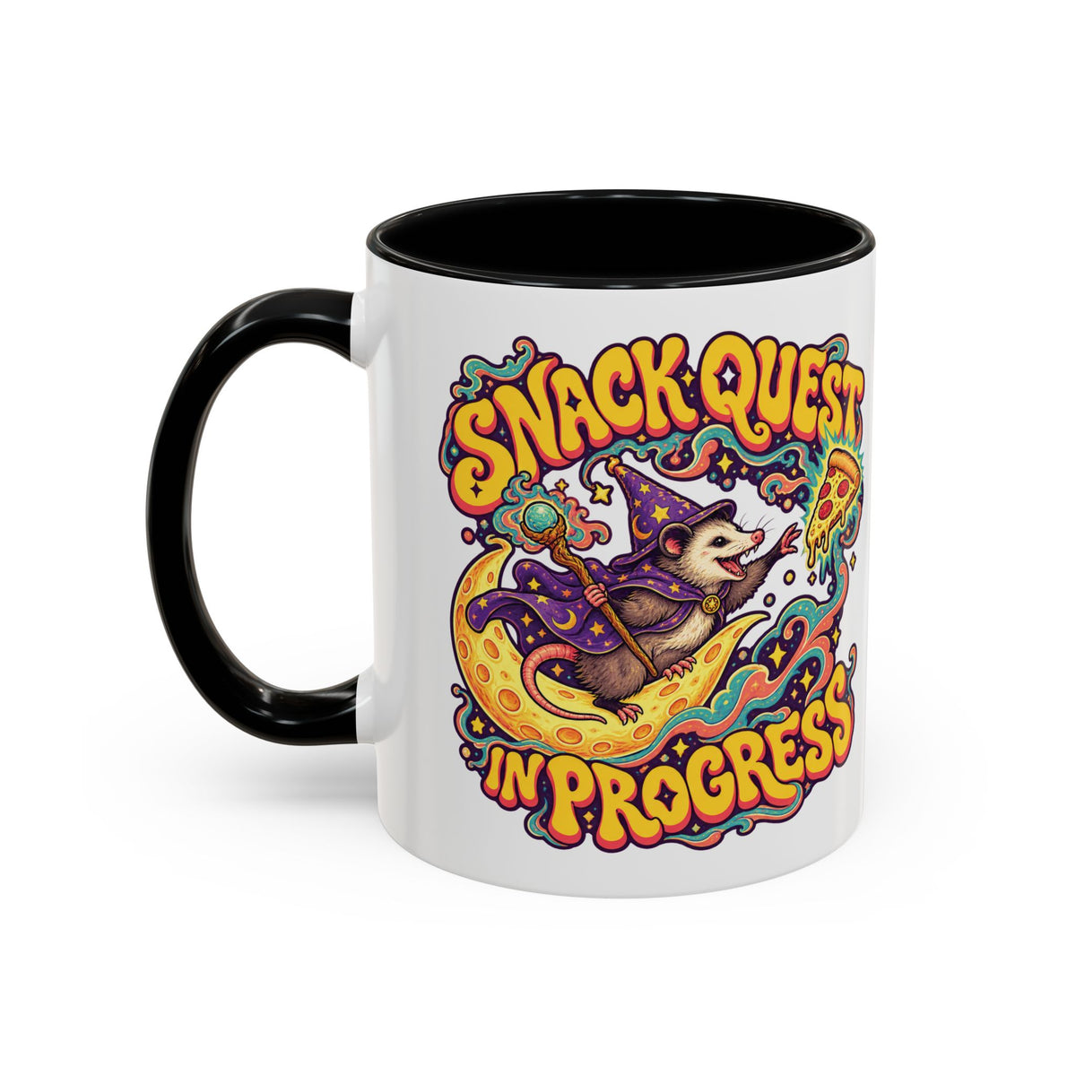 Snack Quest in Progress Psychedelic Mug, 11oz Colour Accent Coffee Cup, ShmeeShmo