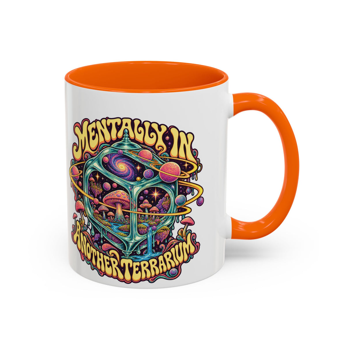 Mentally in Another Terrarium Psychedelic Mug, 11oz Colour Accent Coffee Cup, ShmeeShmo