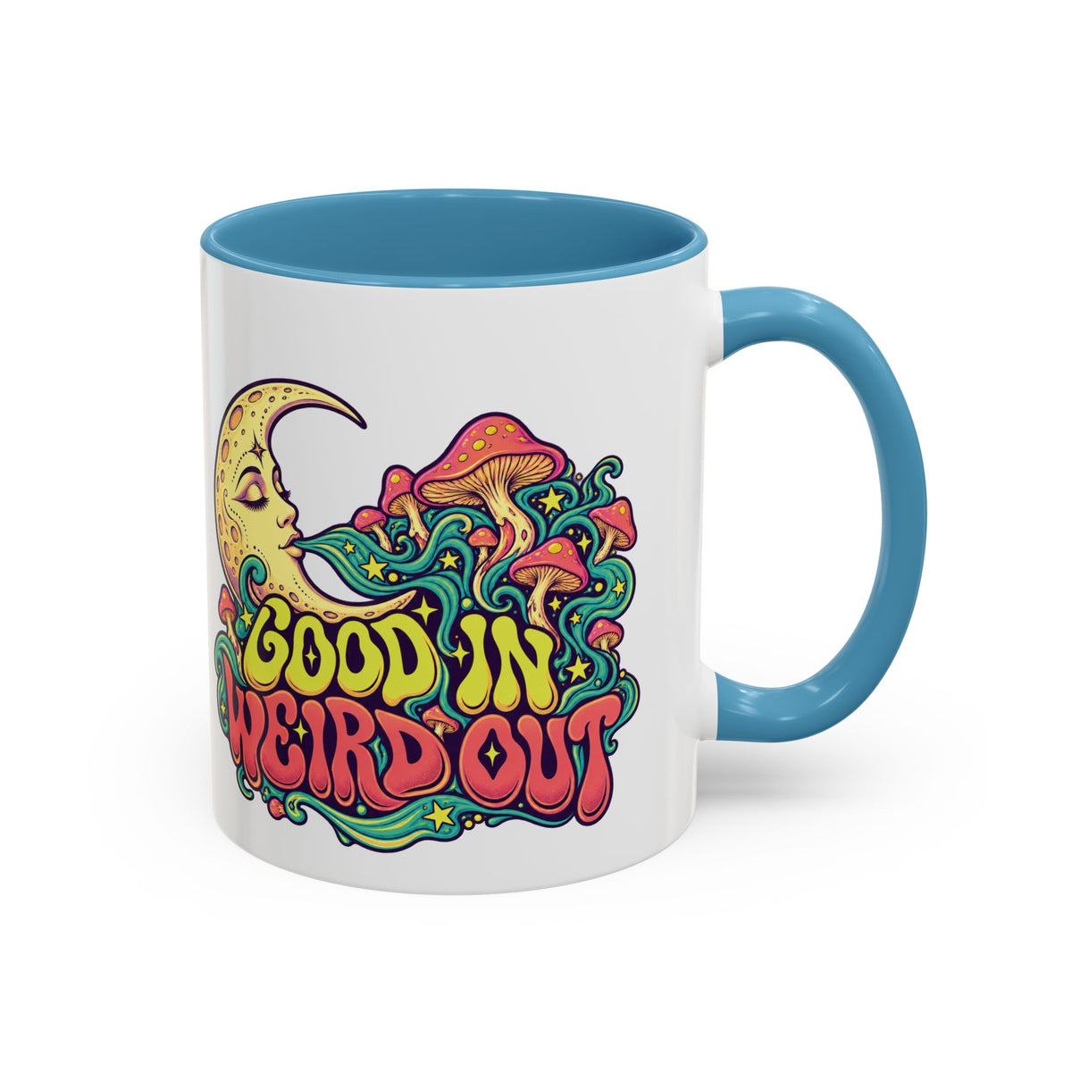 Good In, Weird Out Psychedelic Mug, 11oz Colour Accent Coffee Cup, ShmeeShmo