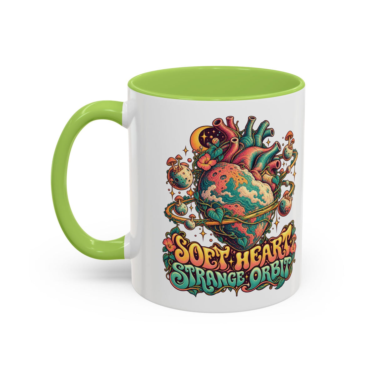 Soft Heart, Strange Orbit Psychedelic Mug, 11oz Colour Accent Coffee Cup, ShmeeShmo