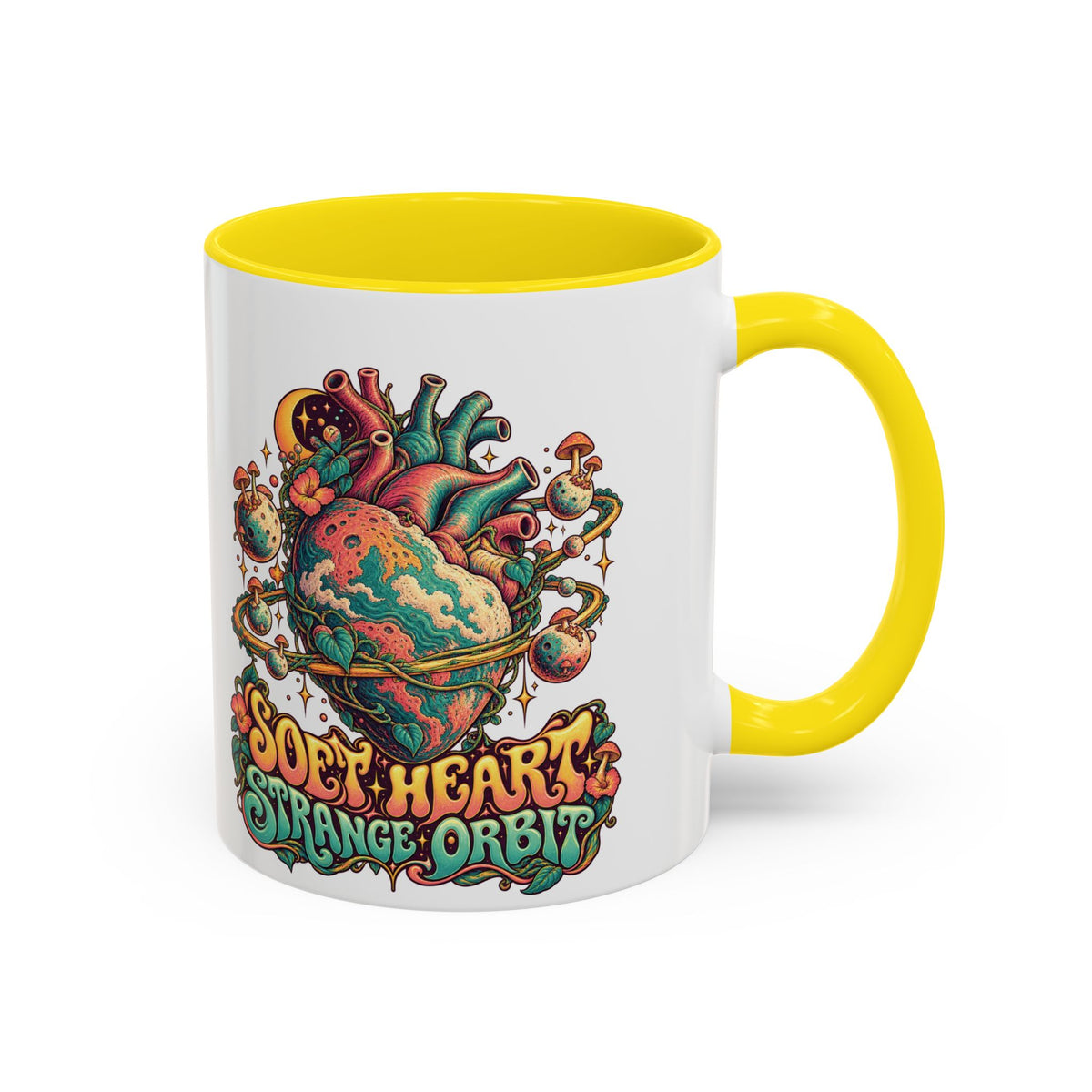 Soft Heart, Strange Orbit Psychedelic Mug, 11oz Colour Accent Coffee Cup, ShmeeShmo