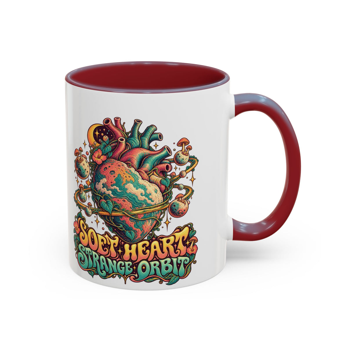 Soft Heart, Strange Orbit Psychedelic Mug, 11oz Colour Accent Coffee Cup, ShmeeShmo