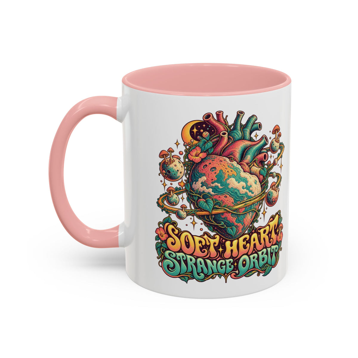 Soft Heart, Strange Orbit Psychedelic Mug, 11oz Colour Accent Coffee Cup, ShmeeShmo