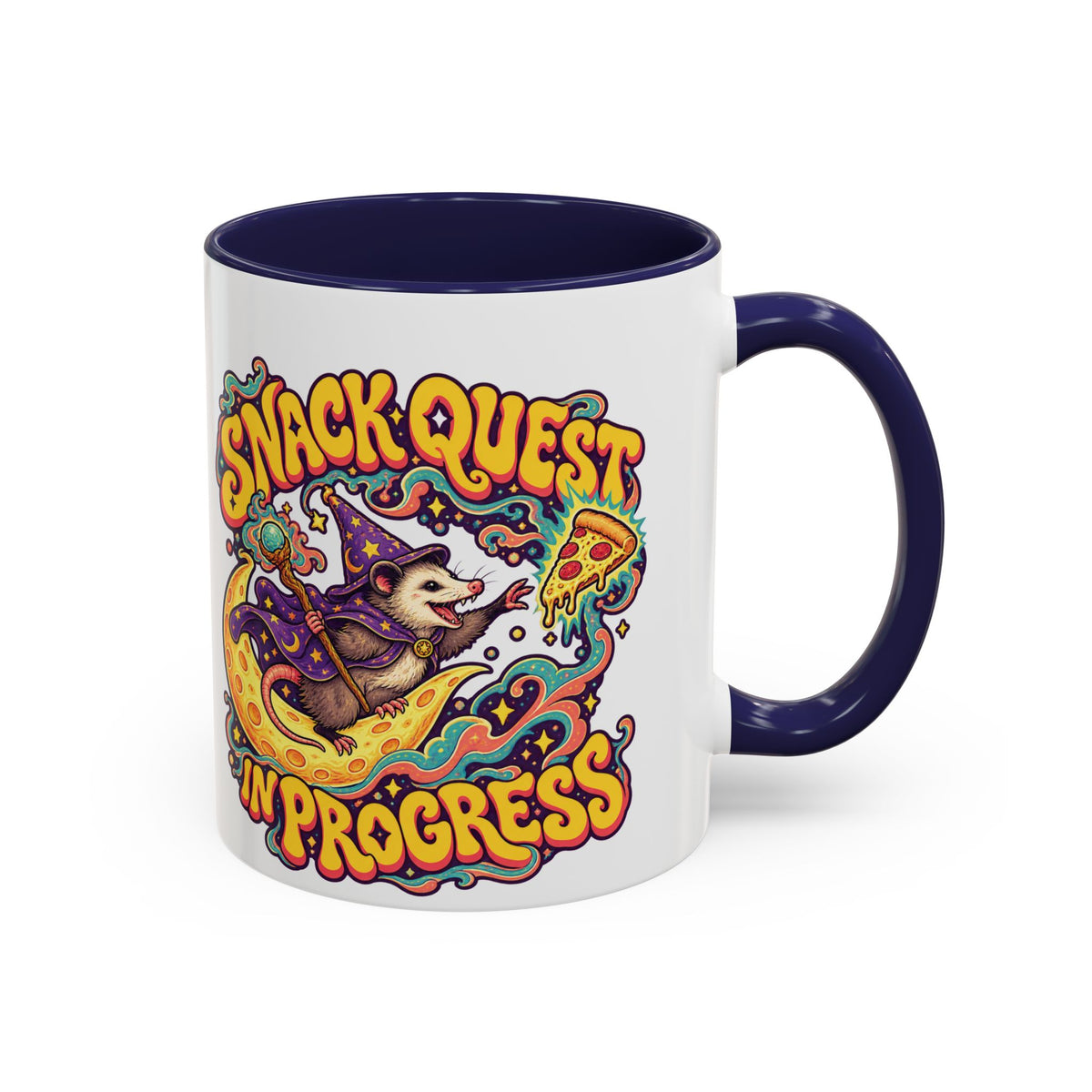 Snack Quest in Progress Psychedelic Mug, 11oz Colour Accent Coffee Cup, ShmeeShmo