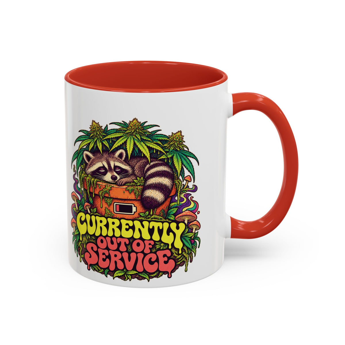 Currently Out of Service Psychedelic Mug, 11oz Colour Accent Coffee Cup, ShmeeShmo