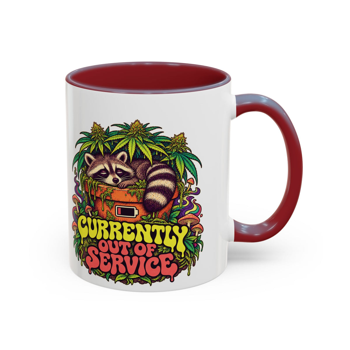 Currently Out of Service Psychedelic Mug, 11oz Colour Accent Coffee Cup, ShmeeShmo