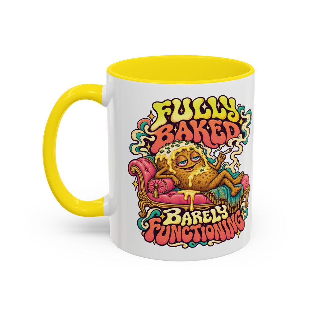 Fully Baked, Barely Functioning Psychedelic Mug, 11oz Colour Accent Coffee Cup, ShmeeShmo