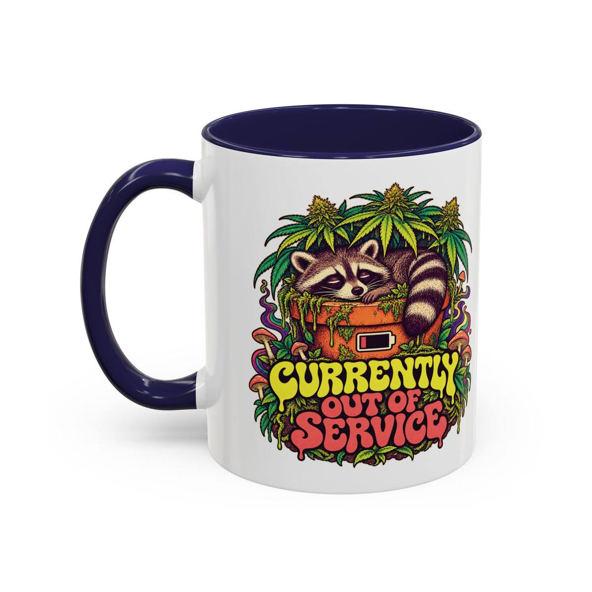 Currently Out of Service Psychedelic Mug, 11oz Colour Accent Coffee Cup, ShmeeShmo