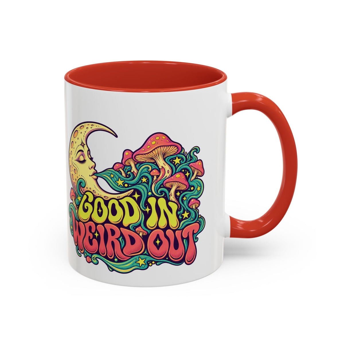 Good In, Weird Out Psychedelic Mug, 11oz Colour Accent Coffee Cup, ShmeeShmo