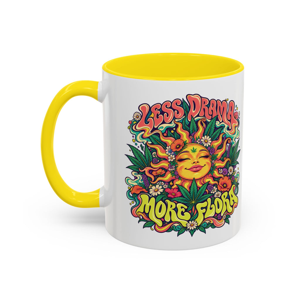 Less Drama, More Flora Psychedelic Mug, 11oz Colour Accent Coffee Cup, ShmeeShmo