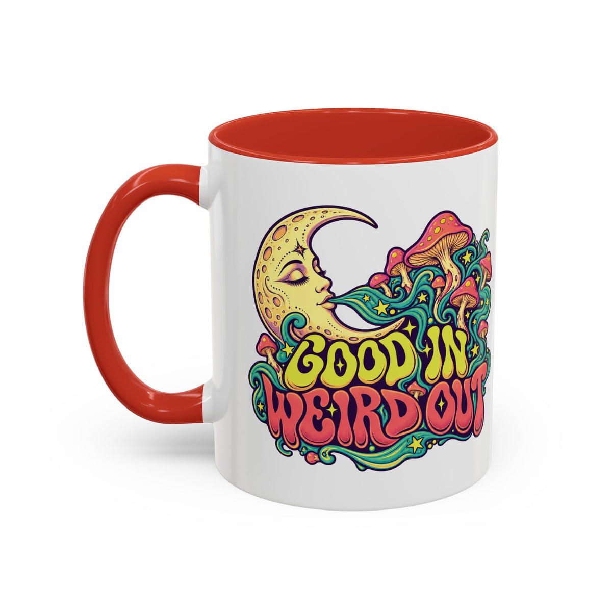 Good In, Weird Out Psychedelic Mug, 11oz Colour Accent Coffee Cup, ShmeeShmo