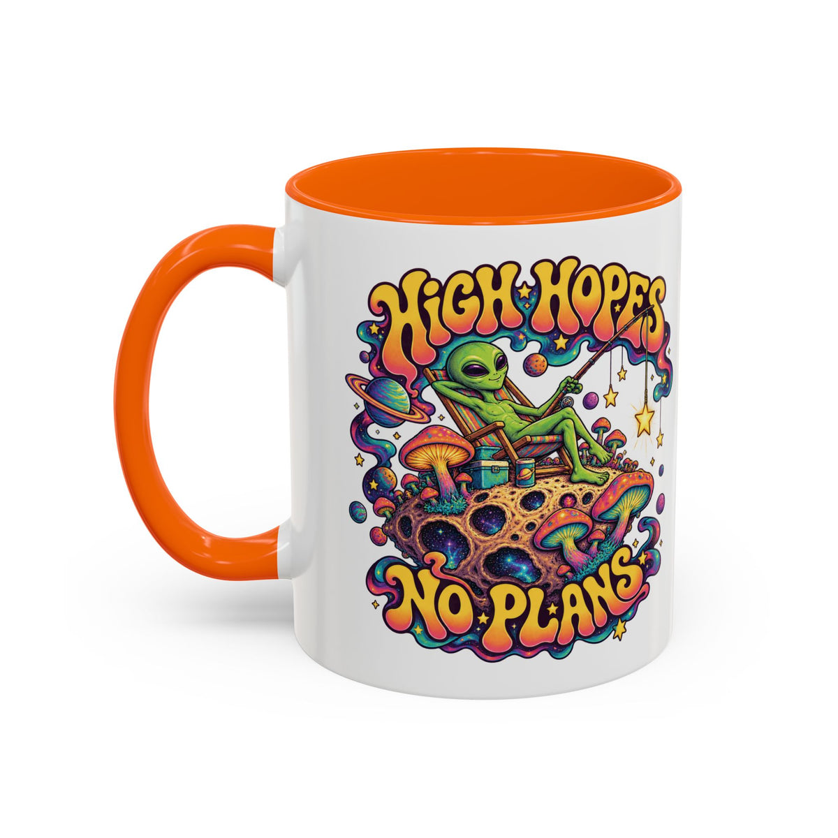 High Hopes, No Plans Psychedelic Mug, 11oz Colour Accent Coffee Cup, ShmeeShmo