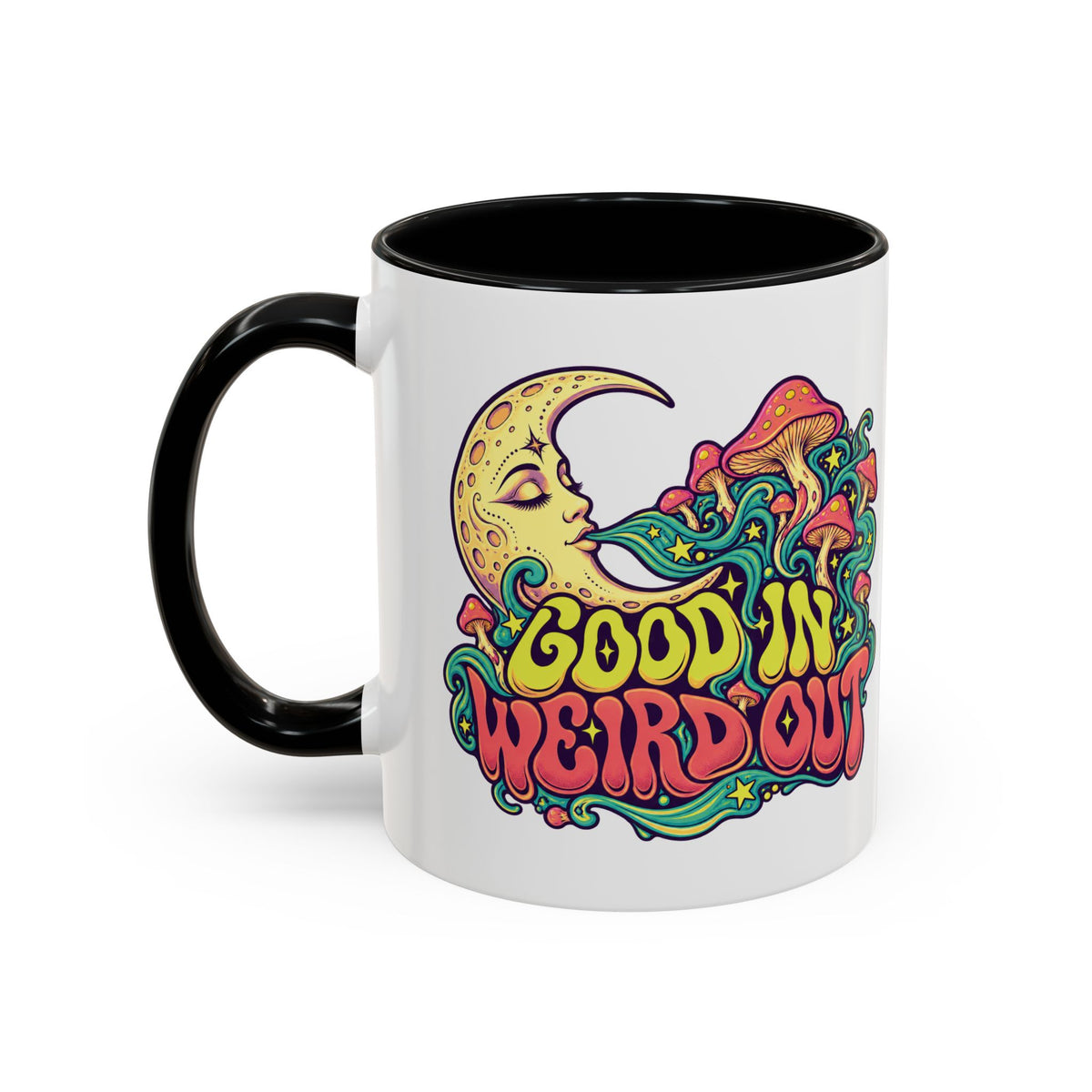 Good In, Weird Out Psychedelic Mug, 11oz Colour Accent Coffee Cup, ShmeeShmo