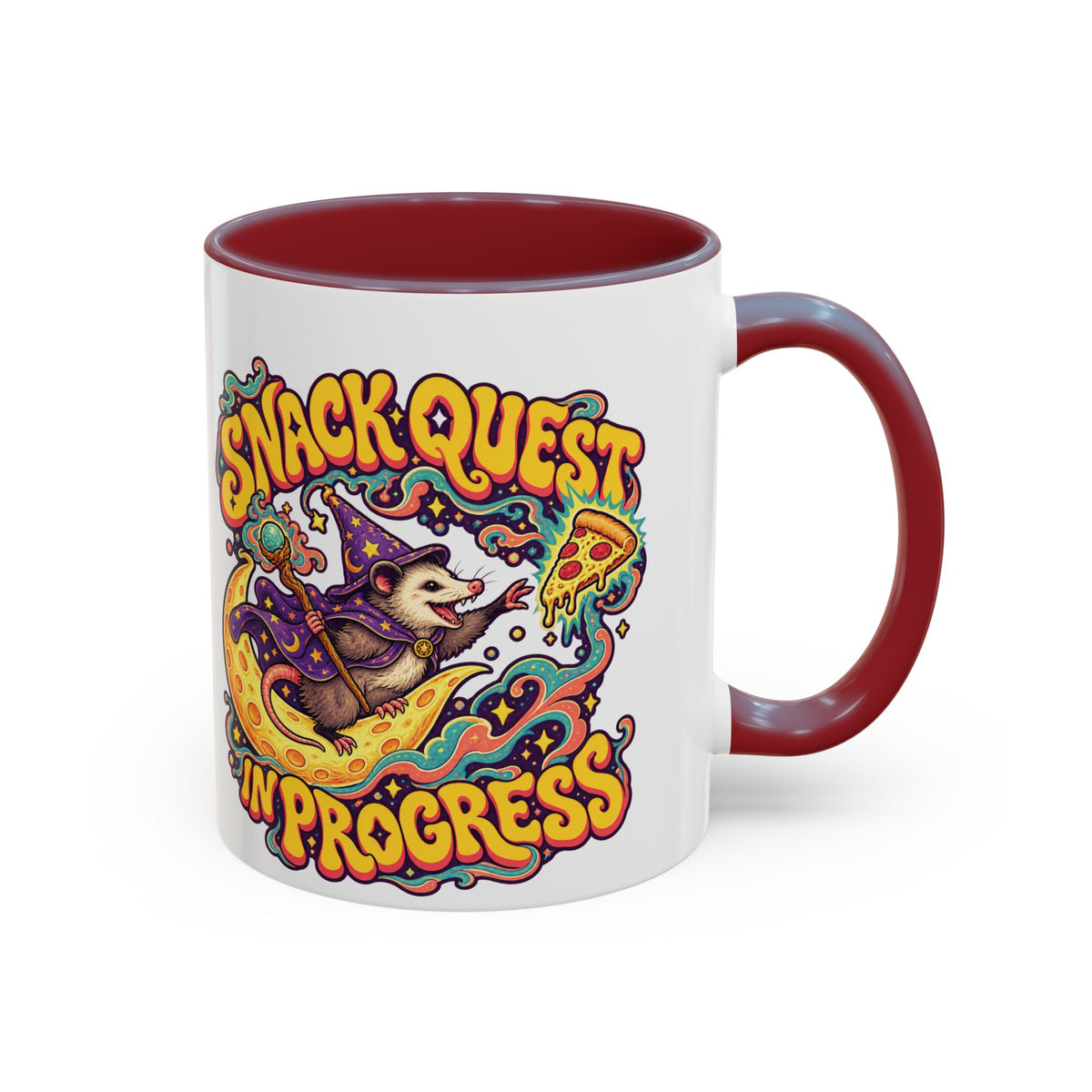 Snack Quest in Progress Psychedelic Mug, 11oz Colour Accent Coffee Cup, ShmeeShmo