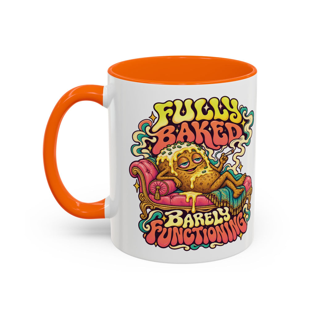 Fully Baked, Barely Functioning Psychedelic Mug, 11oz Colour Accent Coffee Cup, ShmeeShmo