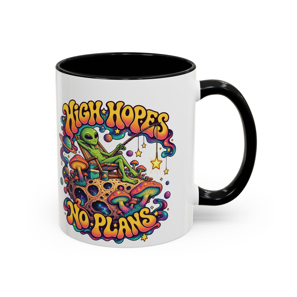 High Hopes, No Plans Psychedelic Mug, 11oz Colour Accent Coffee Cup, ShmeeShmo