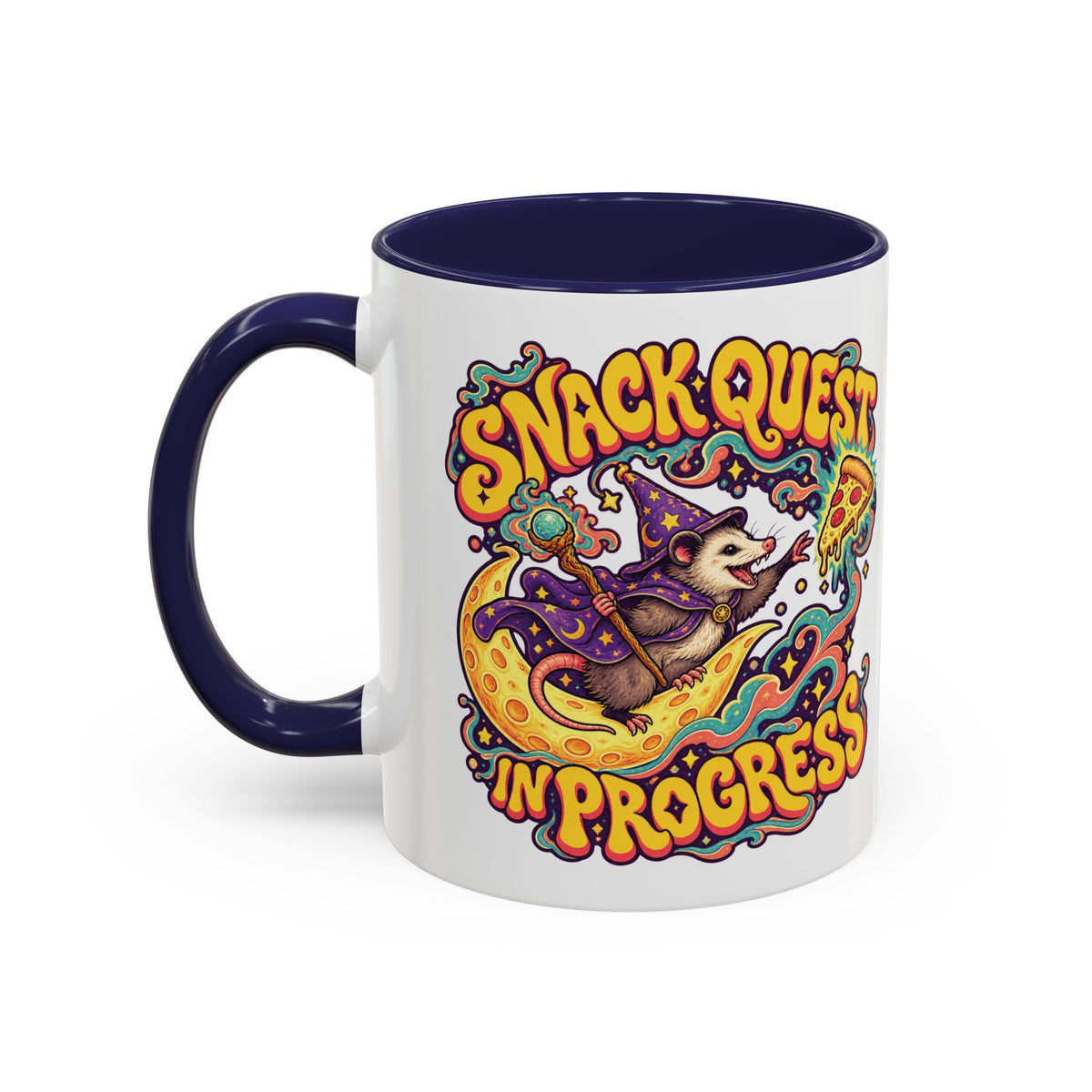 Snack Quest in Progress Psychedelic Mug, 11oz Colour Accent Coffee Cup, ShmeeShmo