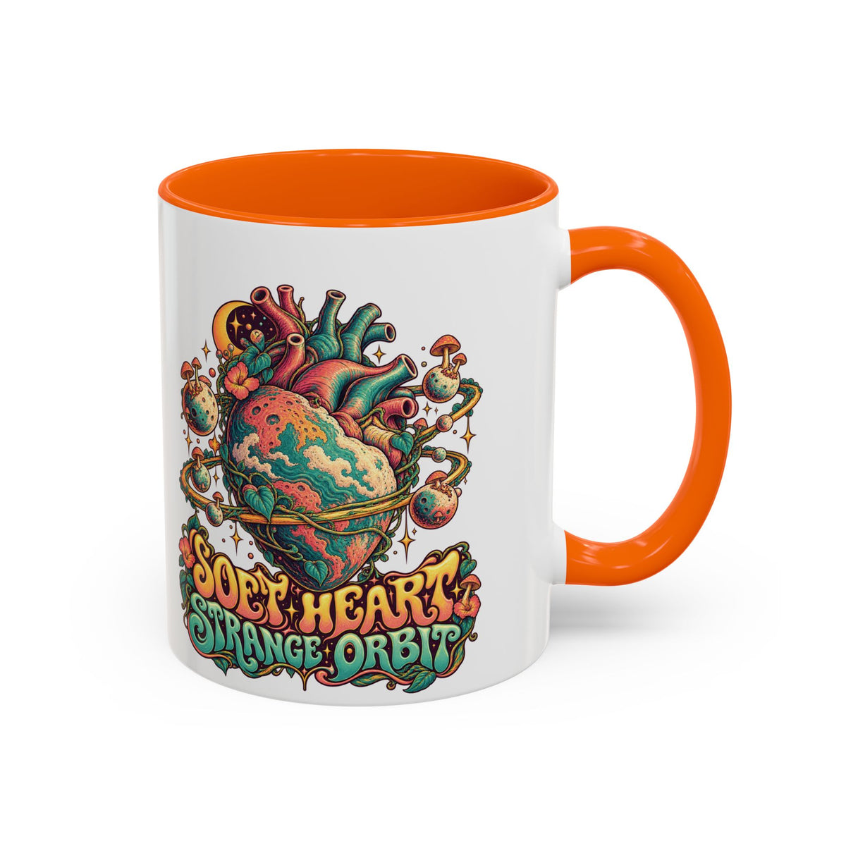 Soft Heart, Strange Orbit Psychedelic Mug, 11oz Colour Accent Coffee Cup, ShmeeShmo