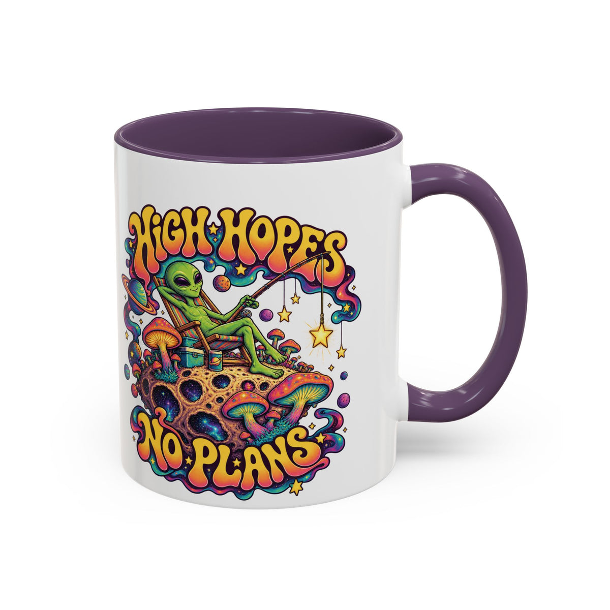 High Hopes, No Plans Psychedelic Mug, 11oz Colour Accent Coffee Cup, ShmeeShmo