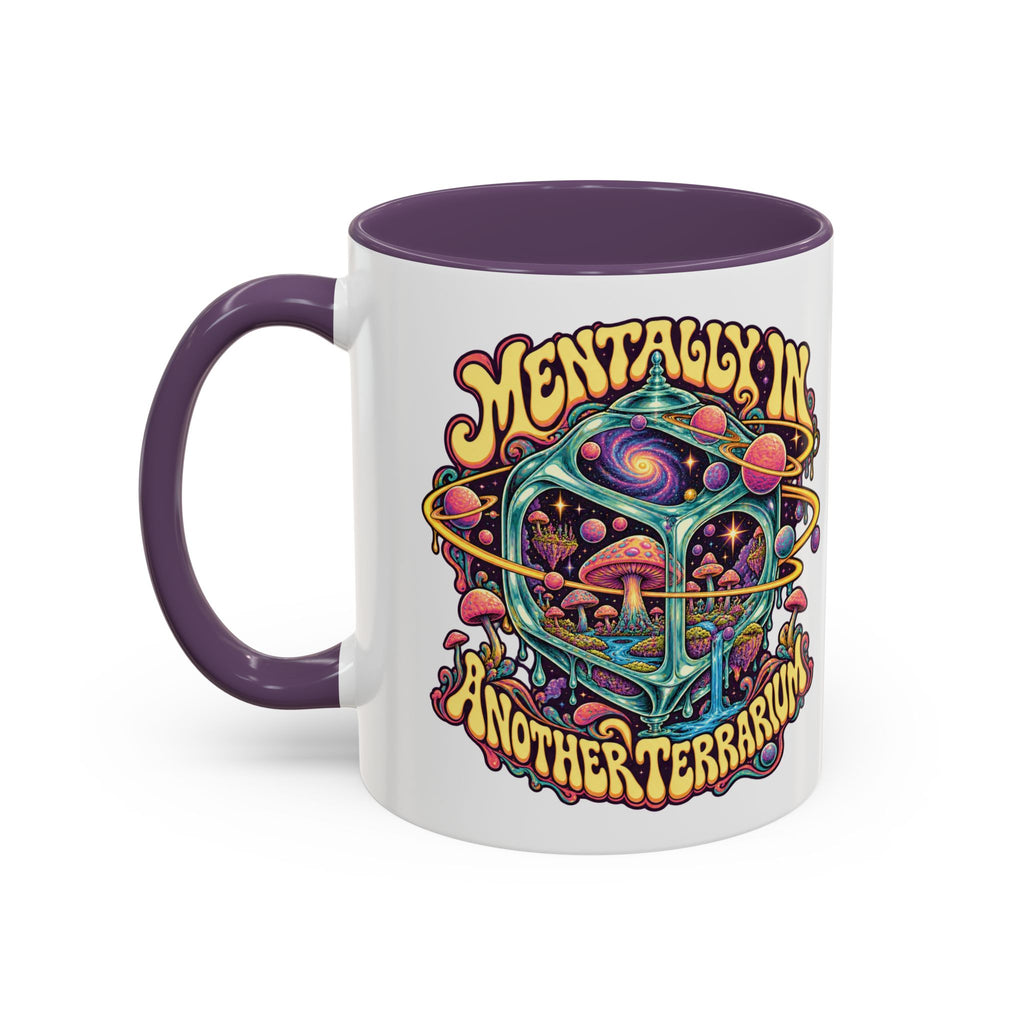 Mentally in Another Terrarium Psychedelic Mug, 11oz Colour Accent Coffee Cup, ShmeeShmo