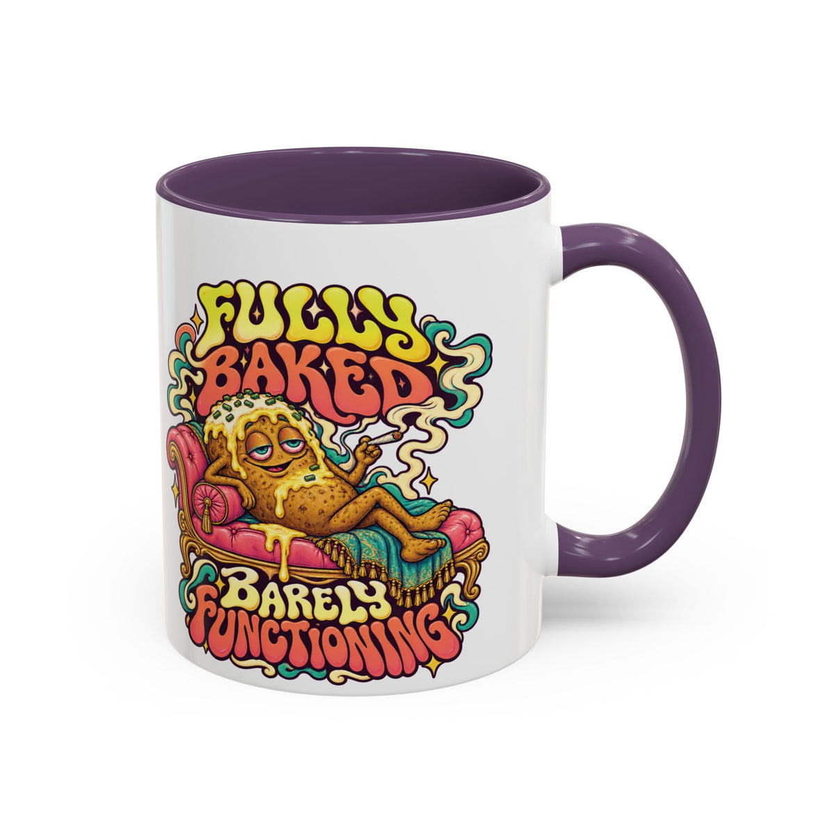 Fully Baked, Barely Functioning Psychedelic Mug, 11oz Colour Accent Coffee Cup, ShmeeShmo