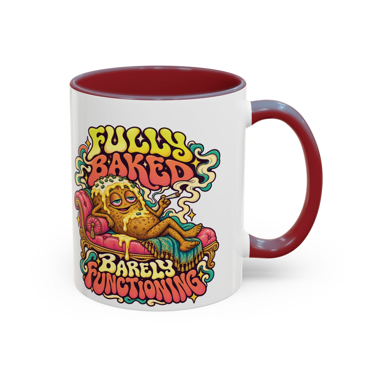 Fully Baked, Barely Functioning Psychedelic Mug, 11oz Colour Accent Coffee Cup, ShmeeShmo