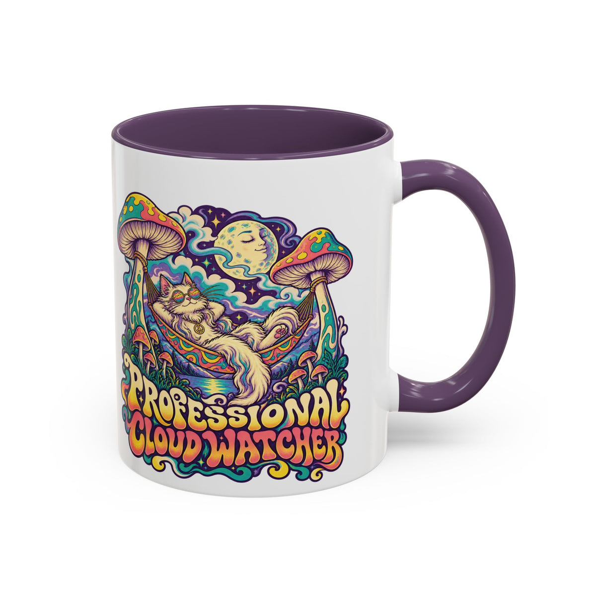 Professional Cloud Watcher Psychedelic Mug, 11oz Colour Accent Coffee Cup, ShmeeShmo