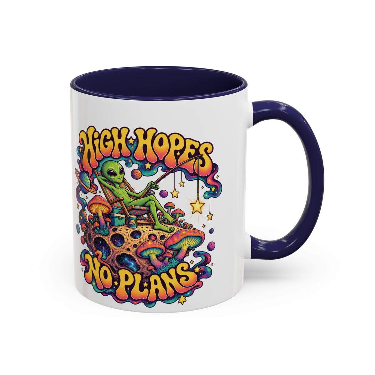 High Hopes, No Plans Psychedelic Mug, 11oz Colour Accent Coffee Cup, ShmeeShmo