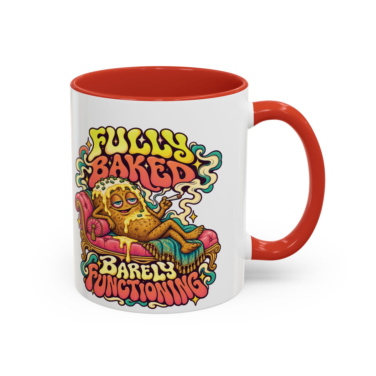 Fully Baked, Barely Functioning Psychedelic Mug, 11oz Colour Accent Coffee Cup, ShmeeShmo