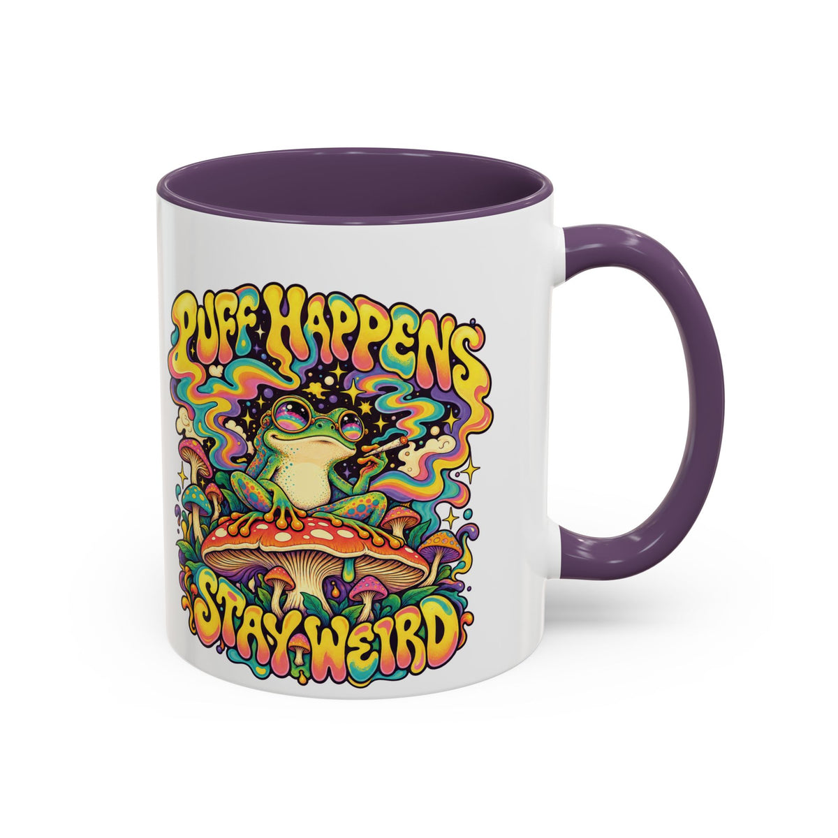 Puff Happens, Stay Weird Psychedelic Mug, 11oz Colour Accent Coffee Cup, ShmeeShmo
