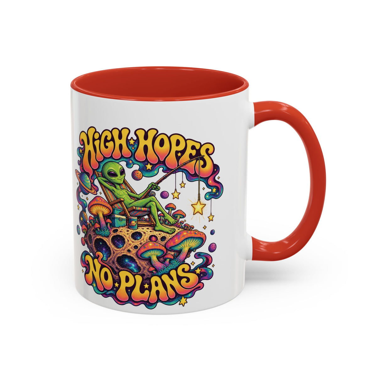 High Hopes, No Plans Psychedelic Mug, 11oz Colour Accent Coffee Cup, ShmeeShmo