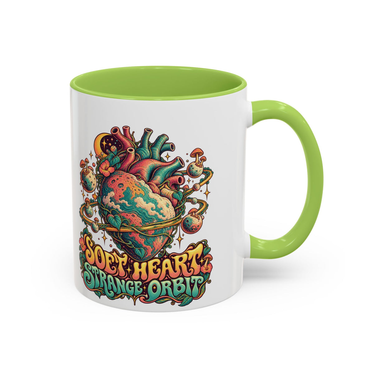 Soft Heart, Strange Orbit Psychedelic Mug, 11oz Colour Accent Coffee Cup, ShmeeShmo