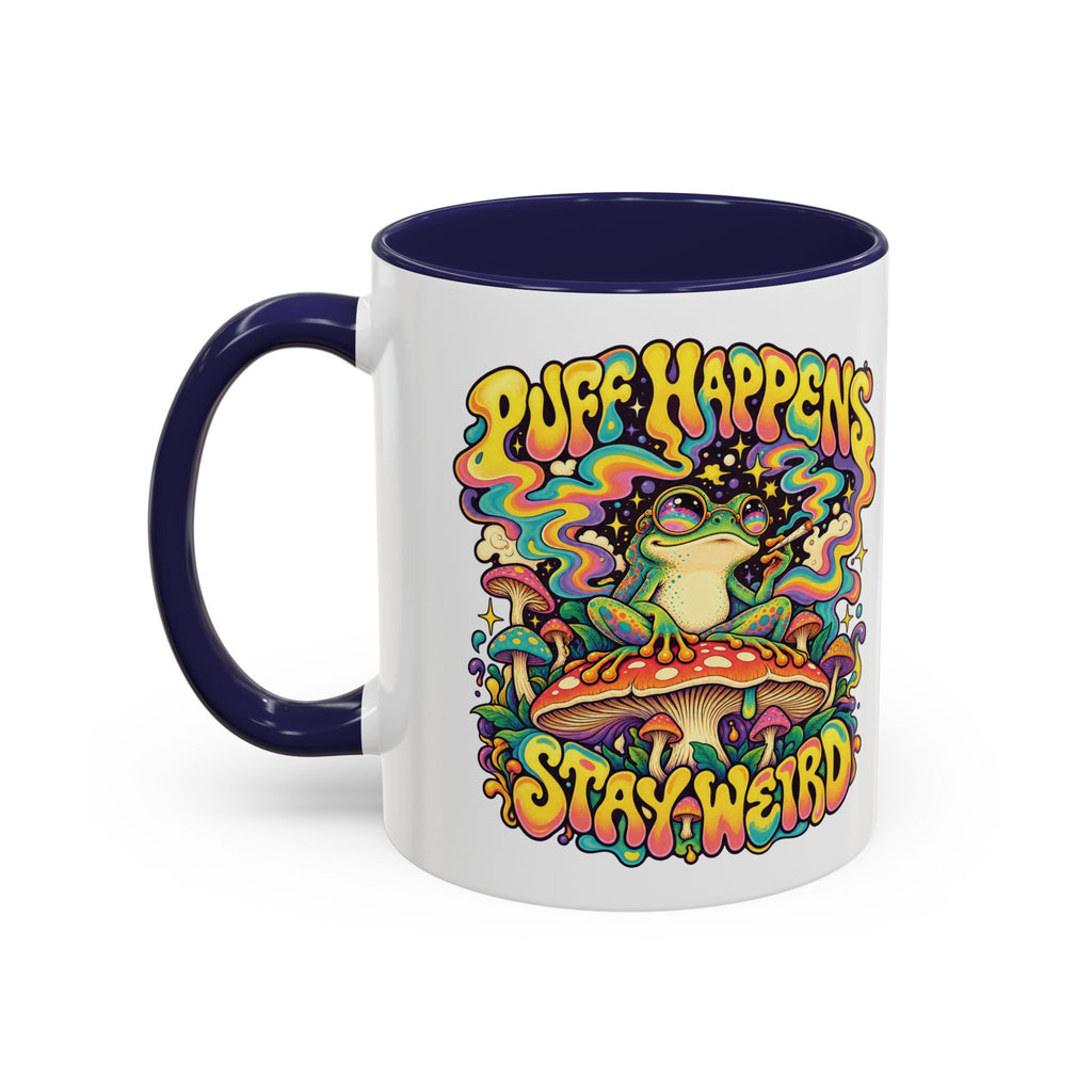 Puff Happens, Stay Weird Psychedelic Mug, 11oz Colour Accent Coffee Cup, ShmeeShmo
