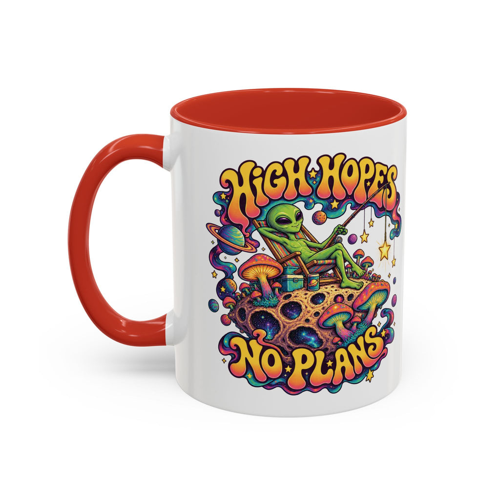 High Hopes, No Plans Psychedelic Mug, 11oz Colour Accent Coffee Cup, ShmeeShmo