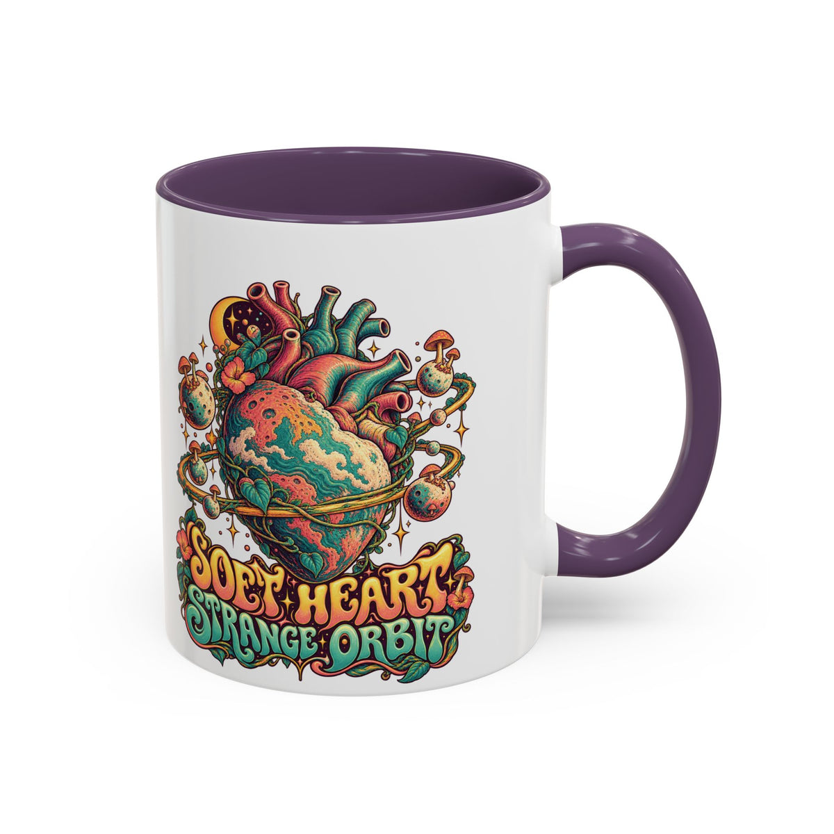 Soft Heart, Strange Orbit Psychedelic Mug, 11oz Colour Accent Coffee Cup, ShmeeShmo