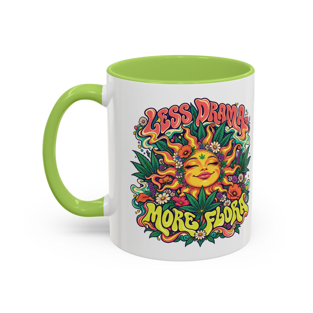 Less Drama, More Flora Psychedelic Mug, 11oz Colour Accent Coffee Cup, ShmeeShmo