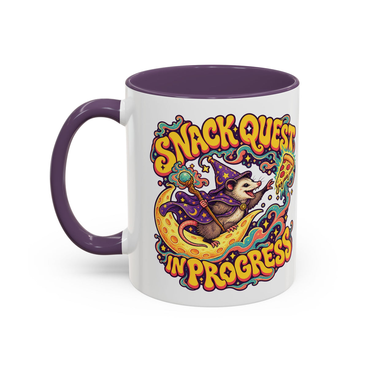 Snack Quest in Progress Psychedelic Mug, 11oz Colour Accent Coffee Cup, ShmeeShmo