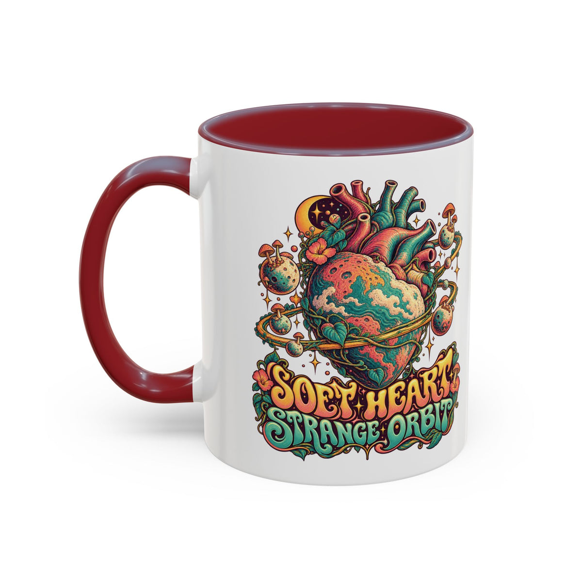 Soft Heart, Strange Orbit Psychedelic Mug, 11oz Colour Accent Coffee Cup, ShmeeShmo