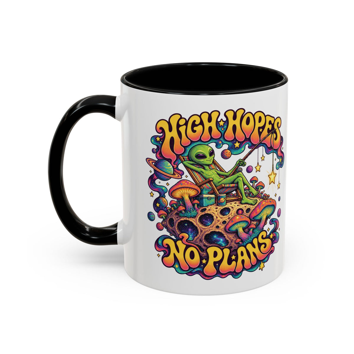High Hopes, No Plans Psychedelic Mug, 11oz Colour Accent Coffee Cup, ShmeeShmo