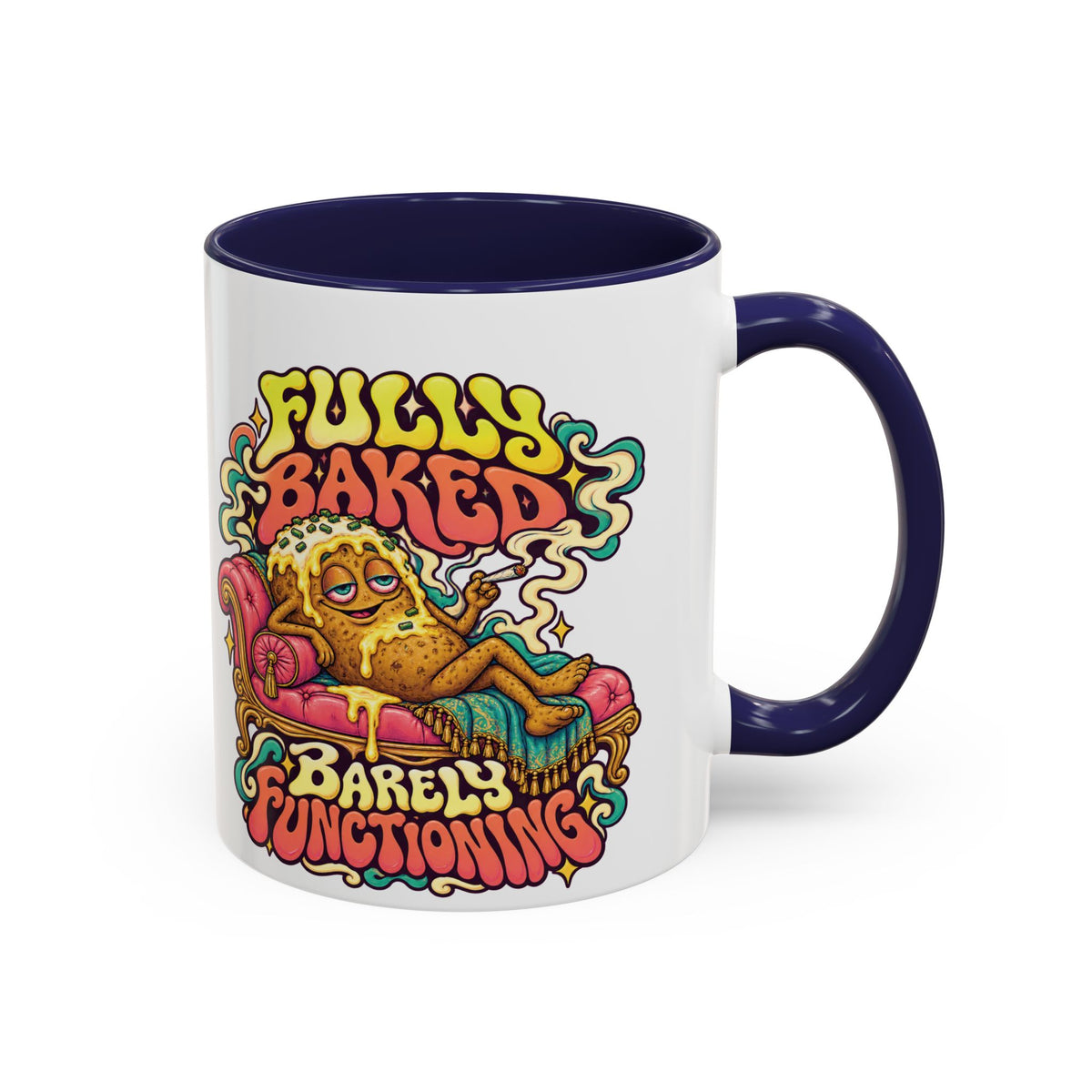 Fully Baked, Barely Functioning Psychedelic Mug, 11oz Colour Accent Coffee Cup, ShmeeShmo