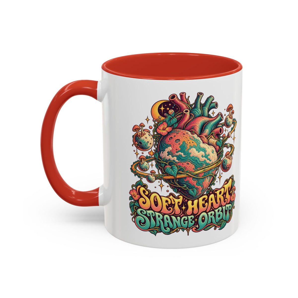 Soft Heart, Strange Orbit Psychedelic Mug, 11oz Colour Accent Coffee Cup, ShmeeShmo