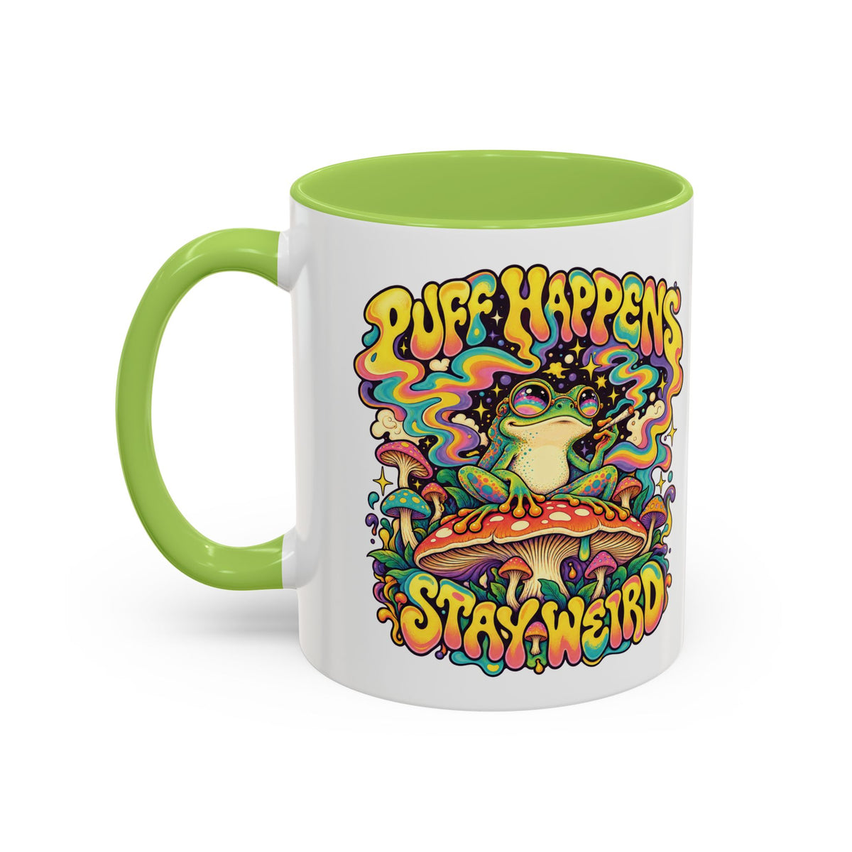 Puff Happens, Stay Weird Psychedelic Mug, 11oz Colour Accent Coffee Cup, ShmeeShmo