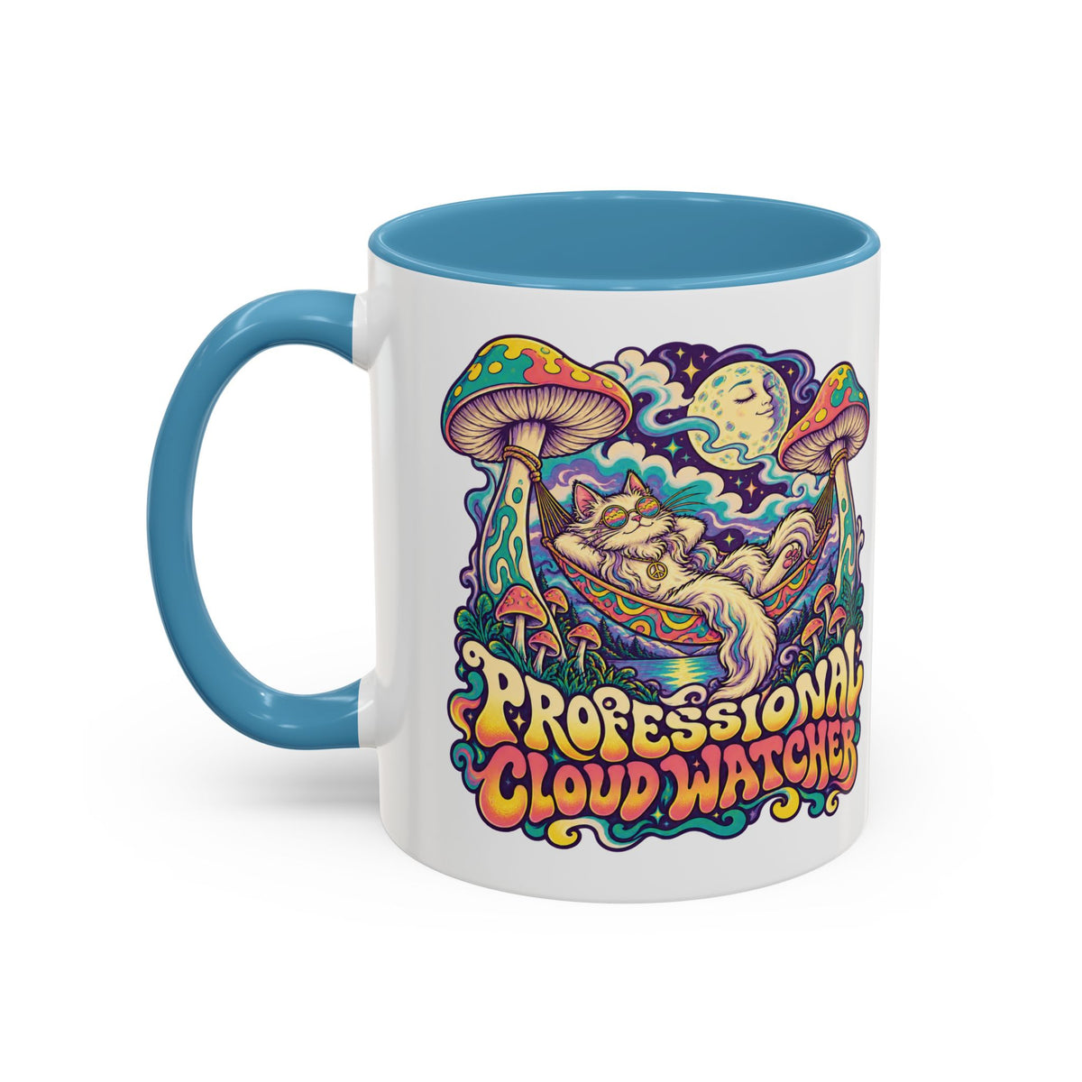 Professional Cloud Watcher Psychedelic Mug, 11oz Colour Accent Coffee Cup, ShmeeShmo