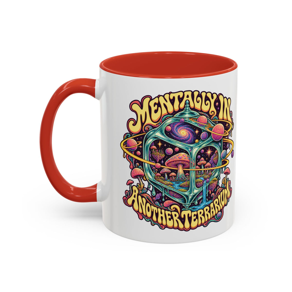 Mentally in Another Terrarium Psychedelic Mug, 11oz Colour Accent Coffee Cup, ShmeeShmo