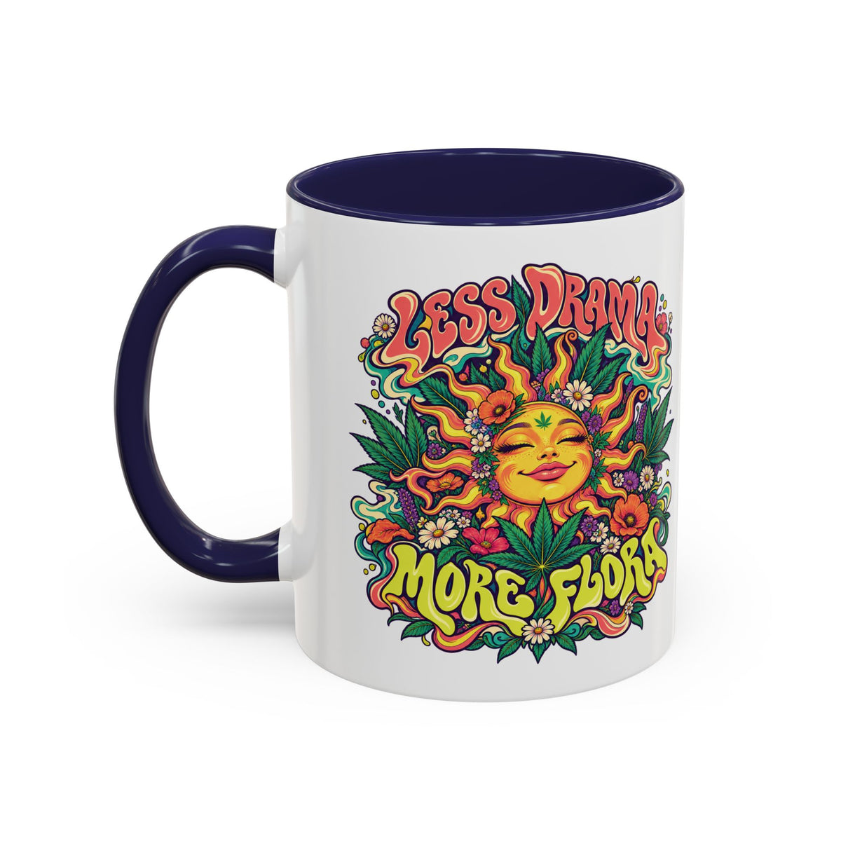 Less Drama, More Flora Psychedelic Mug, 11oz Colour Accent Coffee Cup, ShmeeShmo