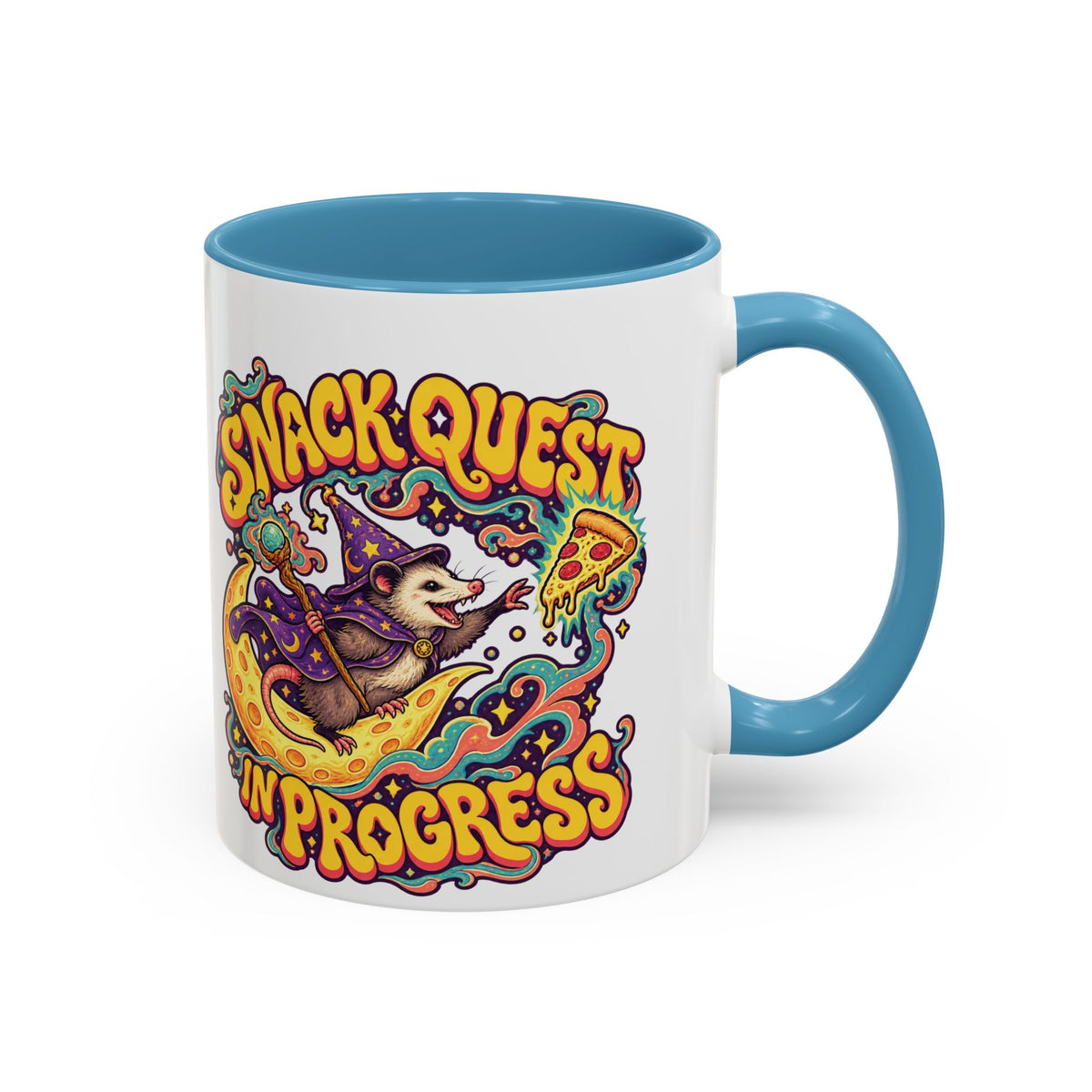Snack Quest in Progress Psychedelic Mug, 11oz Colour Accent Coffee Cup, ShmeeShmo