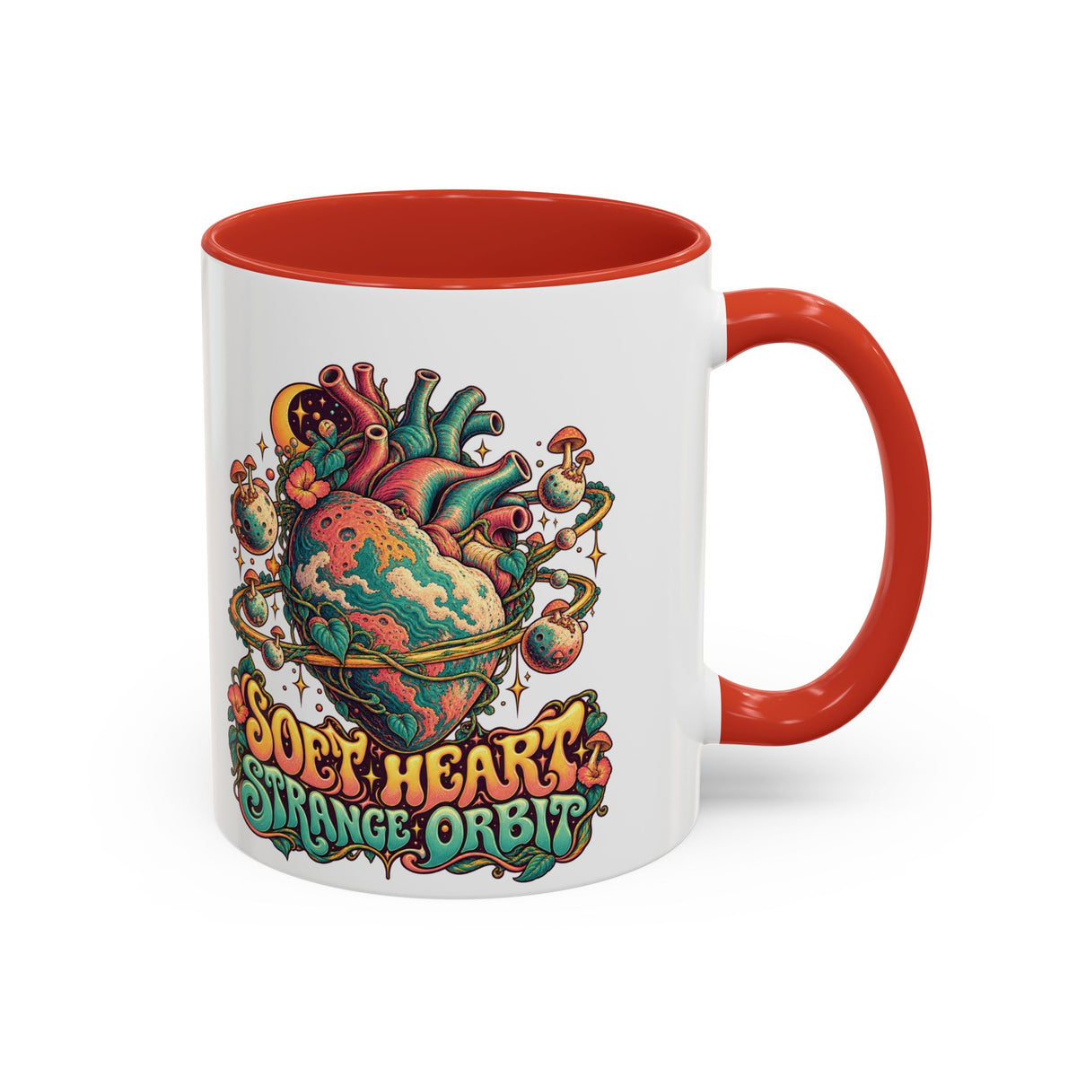 Soft Heart, Strange Orbit Psychedelic Mug, 11oz Colour Accent Coffee Cup, ShmeeShmo