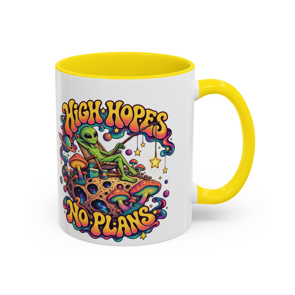 High Hopes, No Plans Psychedelic Mug, 11oz Colour Accent Coffee Cup, ShmeeShmo