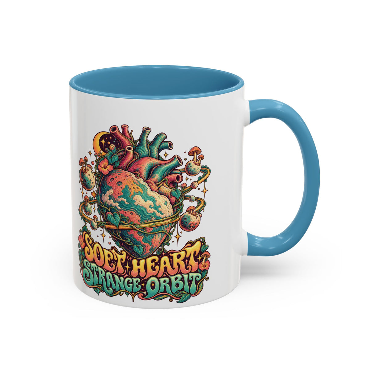 Soft Heart, Strange Orbit Psychedelic Mug, 11oz Colour Accent Coffee Cup, ShmeeShmo